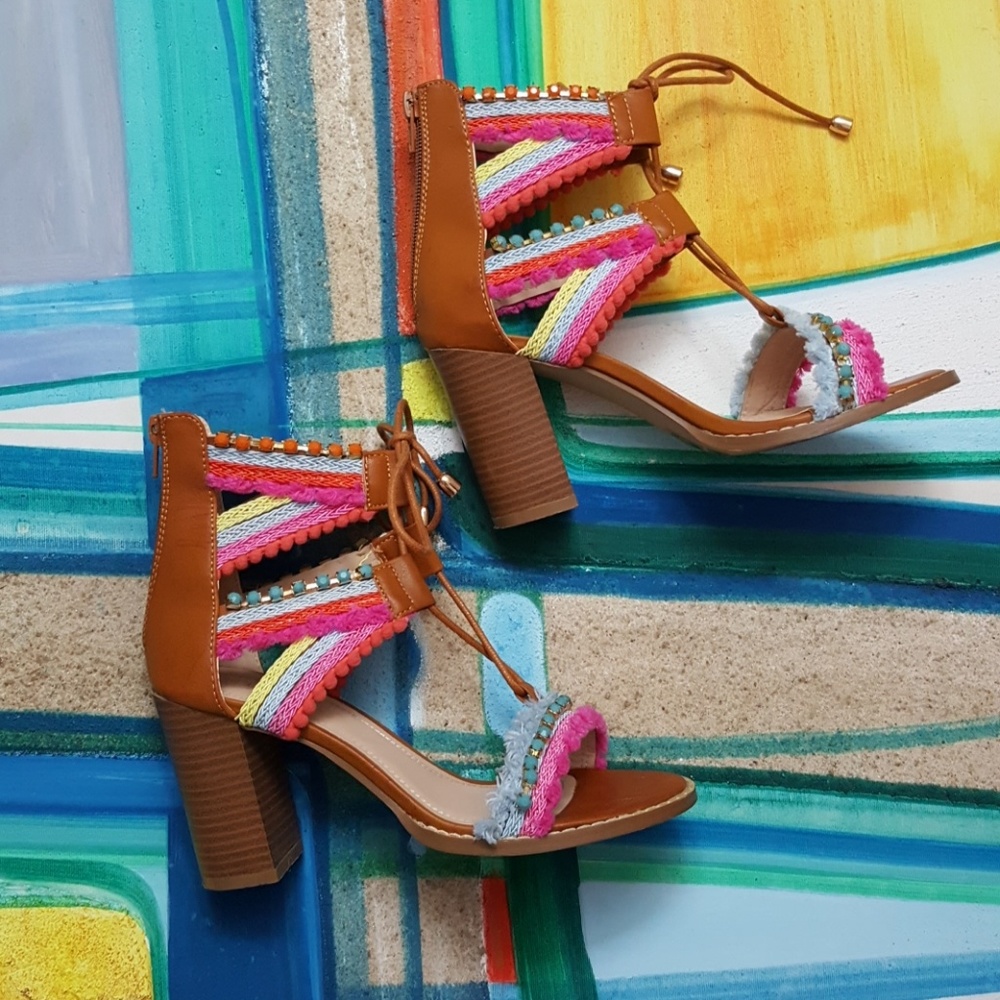 Tasseled Bejeweled Lace Up Heels